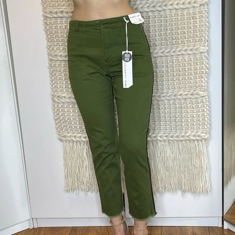 Celebrity Pink Olive Green High Rise Trousers Cropped Raw Hem Size 25 - Picture 1 of 6